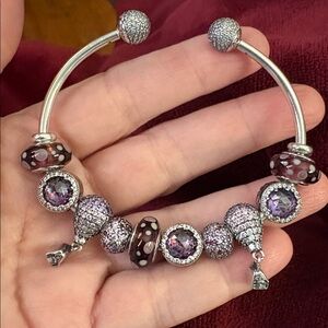 Pandora Silver and Purple Charm Bracelet
